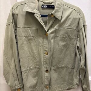 Zara Khaki Button-Up Jacket